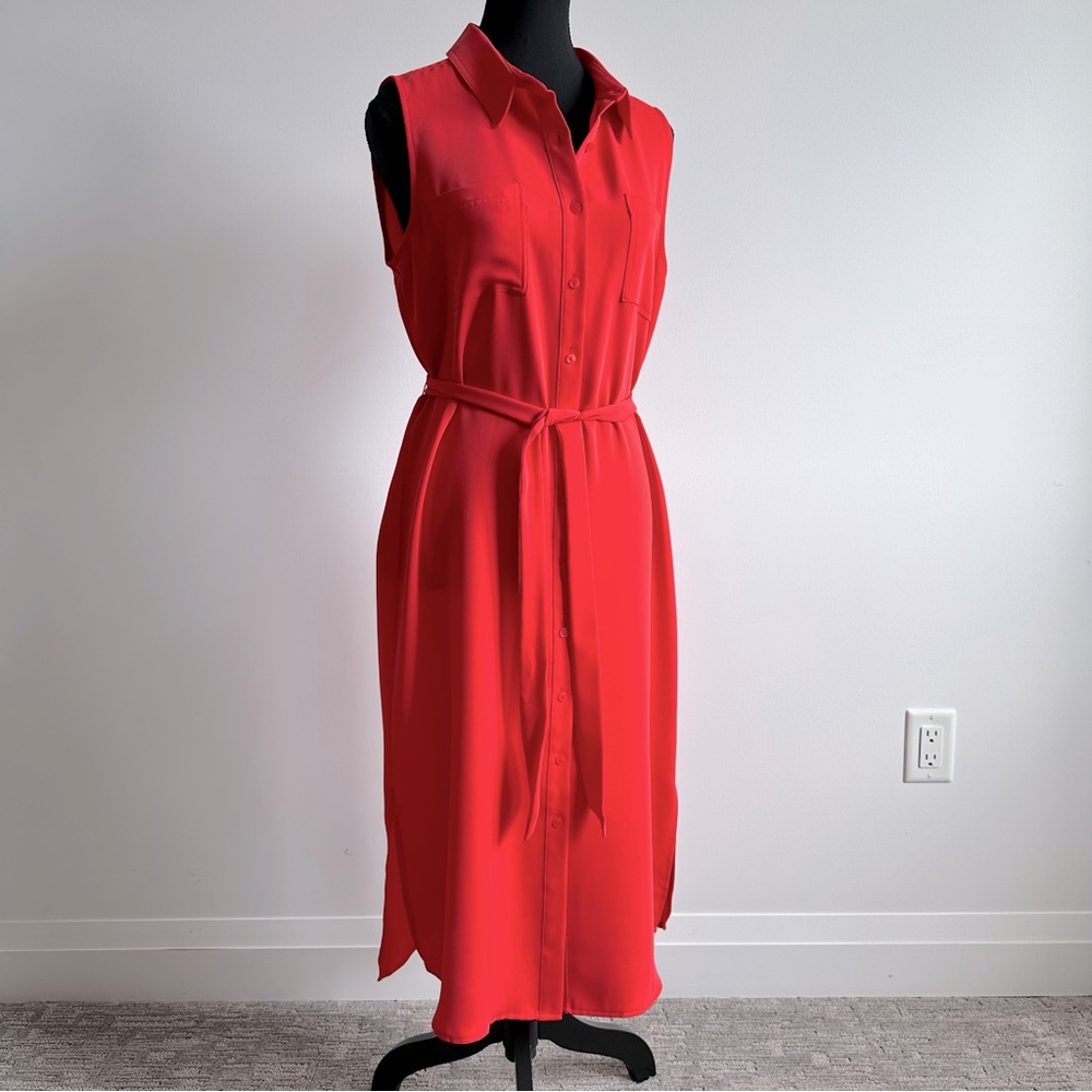 Sz 8 TABITHA WEBB Sleeveless Button Down Midi Dress in Red